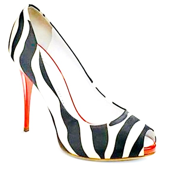 Giuseppe Zanotti Peep Toe Black and White Zebra Print Red Heels Shoes 10.5 B - Picture 7 of 7